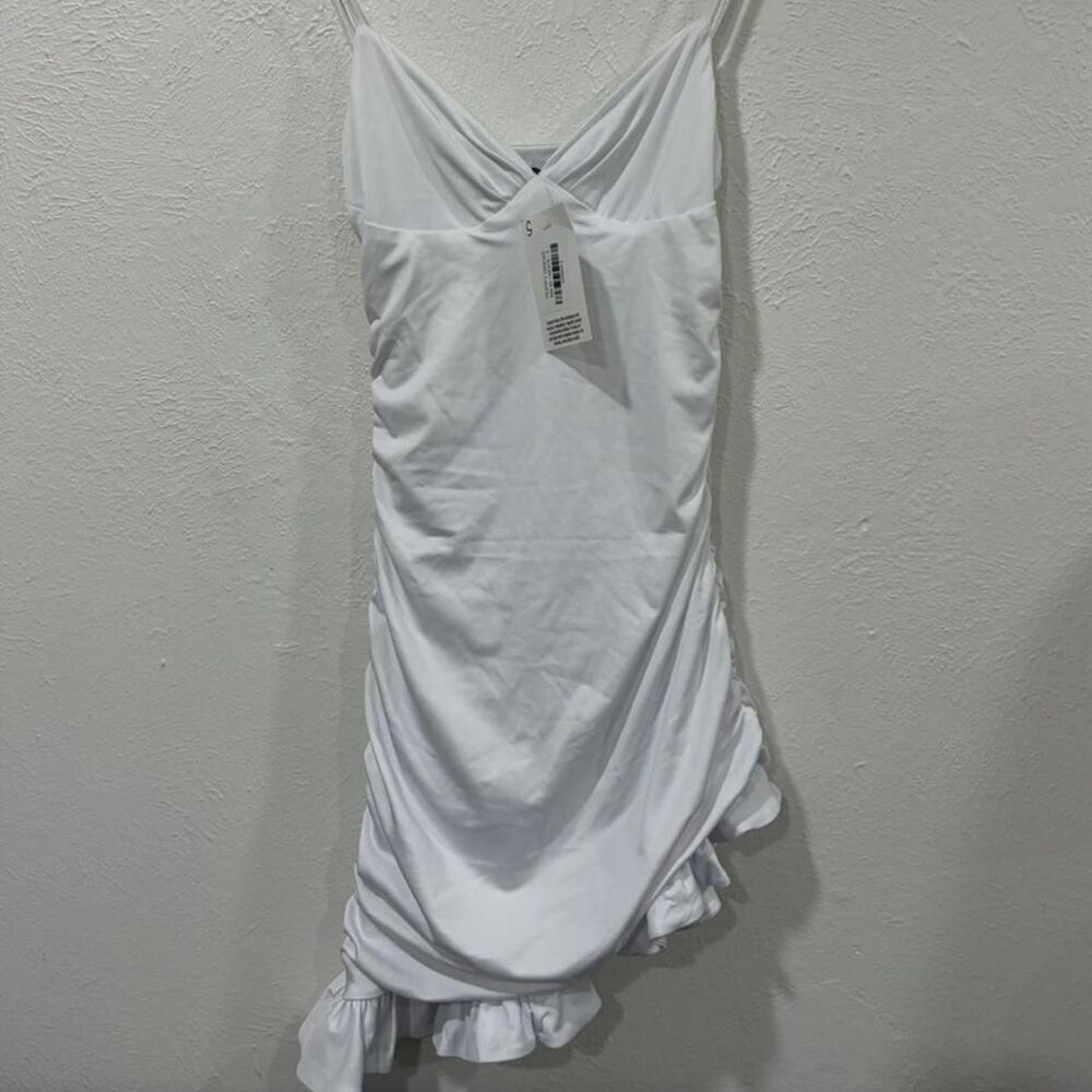 Day & Night White Ruched Mini Dress NWT Size Small Ruffle Hem Party Cocktail